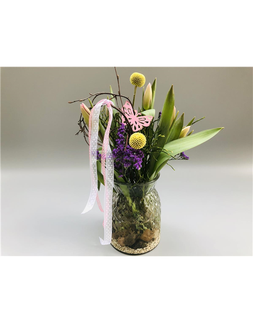 Strauß Bunter Frühling mit Vase