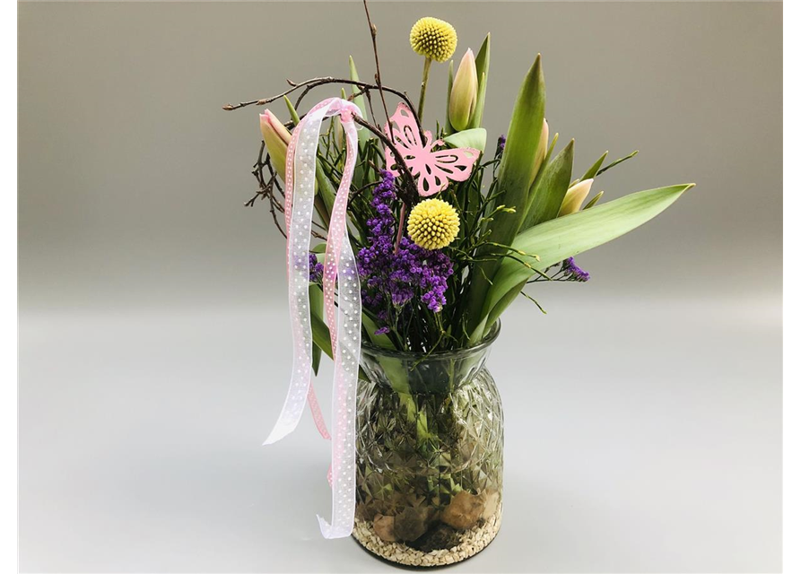 Strauß Bunter Frühling mit Vase