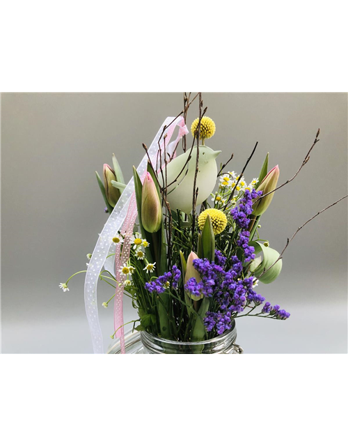 Strauß Bunter Frühling mit Vase